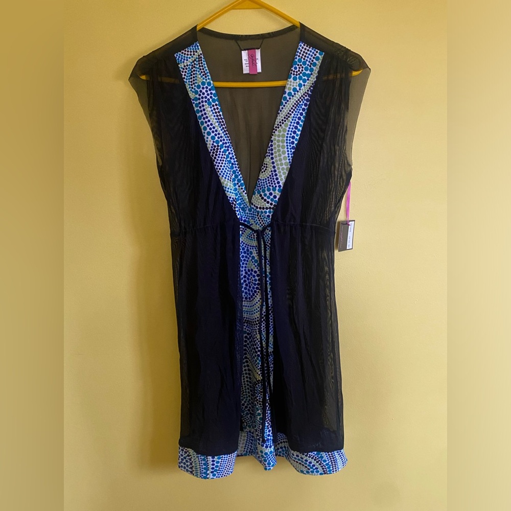 geftaki vintage women’s swim cover up Medium Black Nwt Retail $90 2007 Sheer